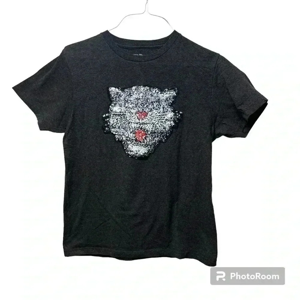 Eighty Eight Short Sleeve Dark Gray T-Shirt Top Animal Tiger  Size M Dark gray